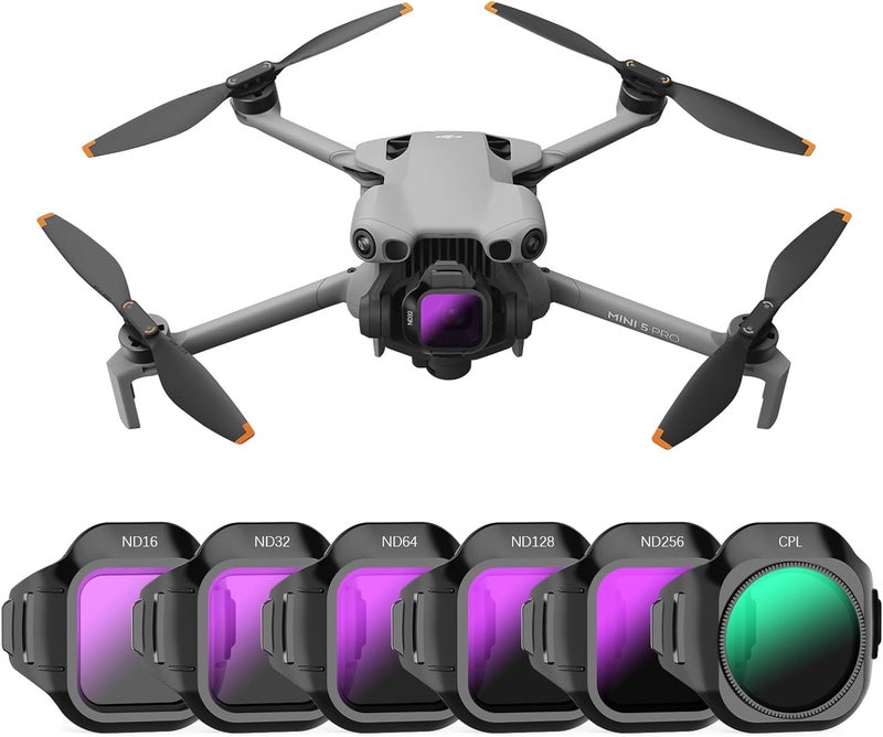 FPVtosky مجموعة فلاتر ND Mini 5 Pro، مجموعة فلاتر متوافقة مع ملحقات DJI Mini 5 Pro، 6 قطع (CPL، ND16، ND32، ND64، ND128، ND256) - Image 1